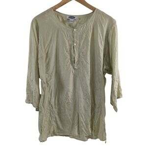 Old Navy‎ Womens 100% Silk Embroidered Tunic Blouse Sz L Lime Green Indian Boho